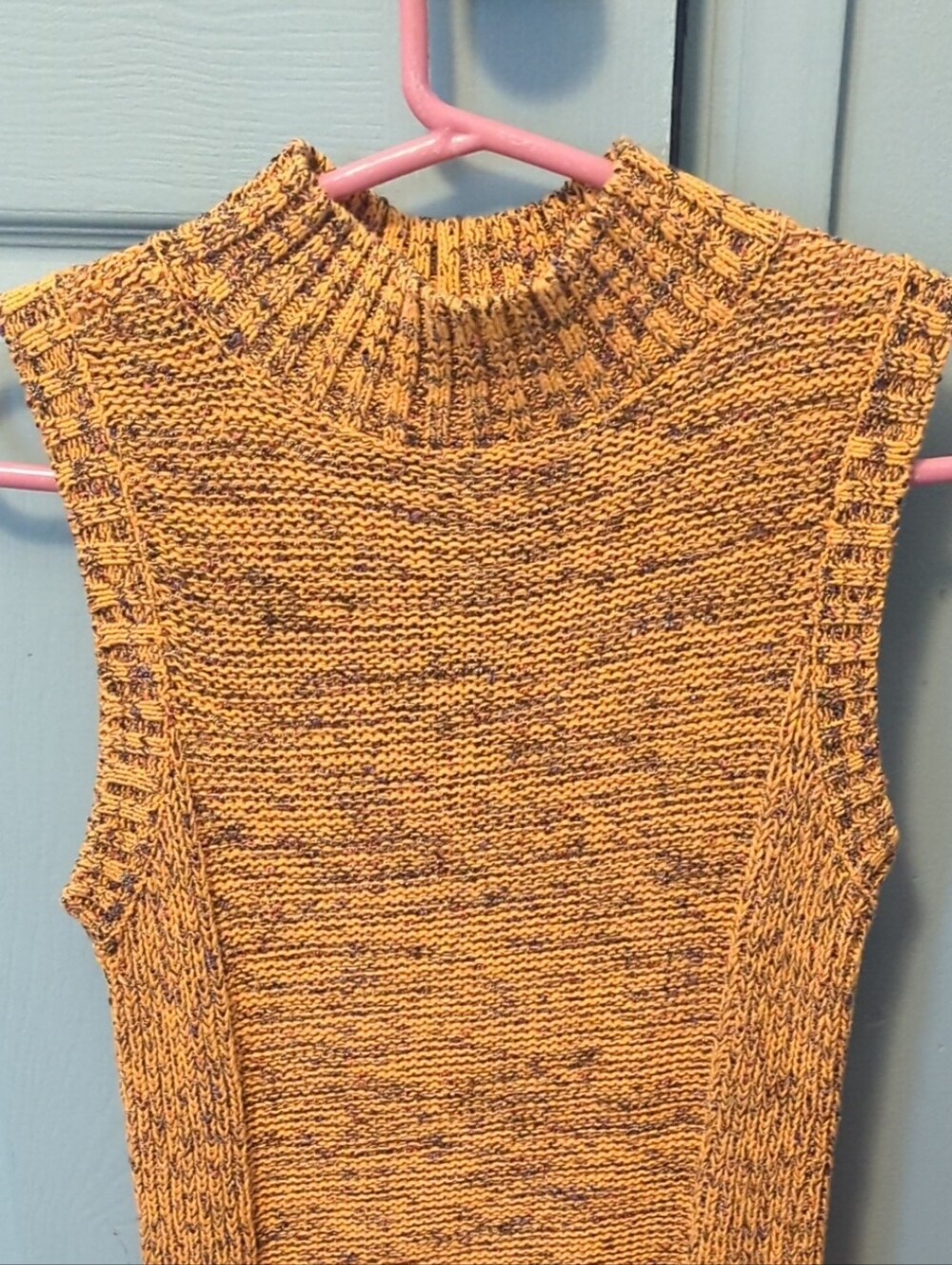 Nine West Mustard Marled Sleeveless Turtleneck Sweater